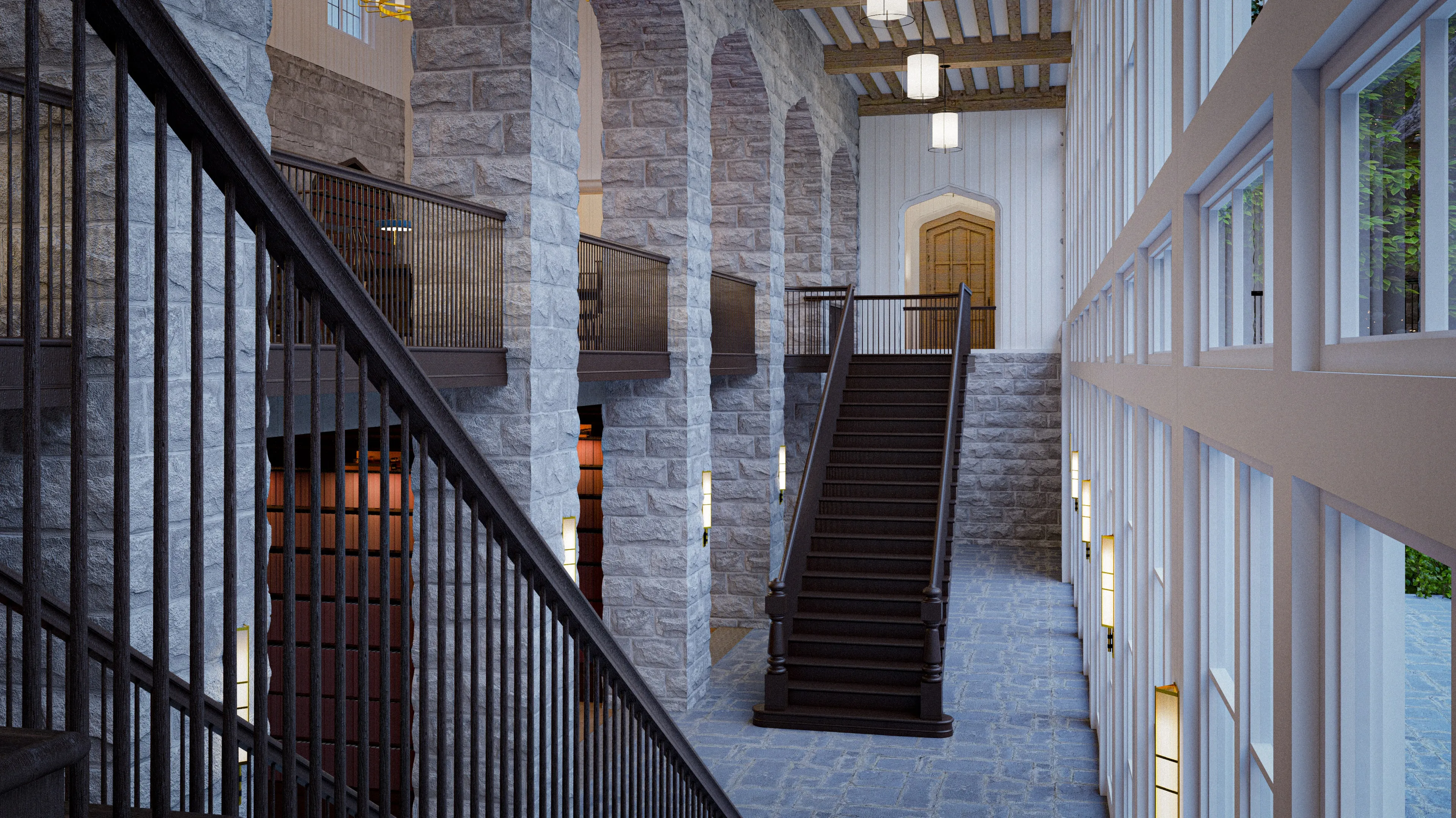 Revivalist Library Stairway Perspective